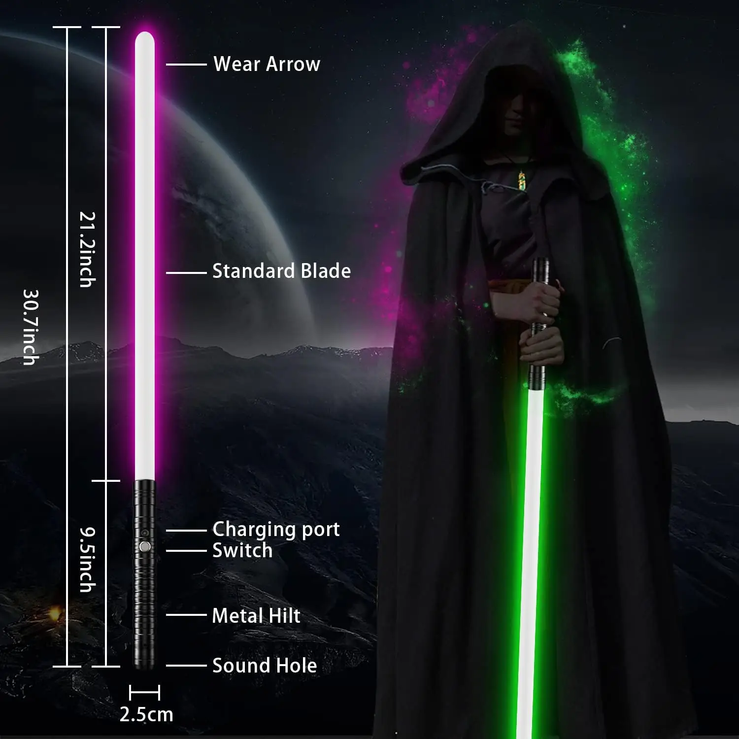 Sabre Laser RGB amélioré 15 couleurs 2 en 1, poignée en métal, arme connectable, sabre lumineux, jouet clignotant