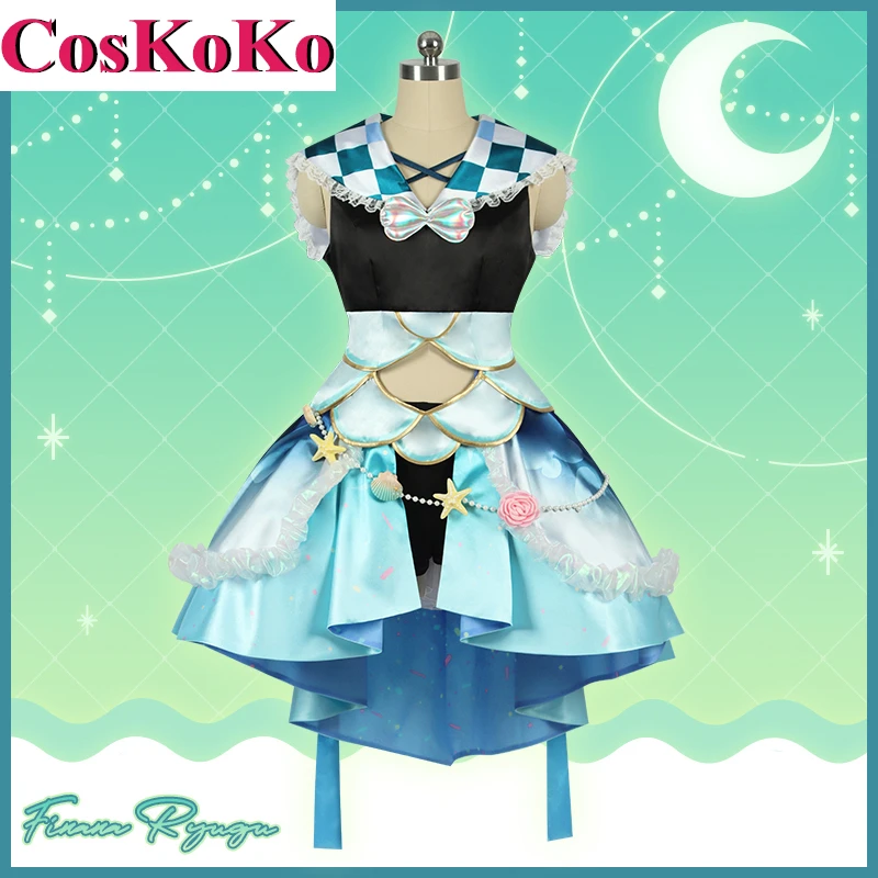 CosKoKo [Customized] Finana Ryugu Cosplay Costume Anime Vtuber NIJISANJI Sweet Lovey Dress Halloween Party Role Play Clothing