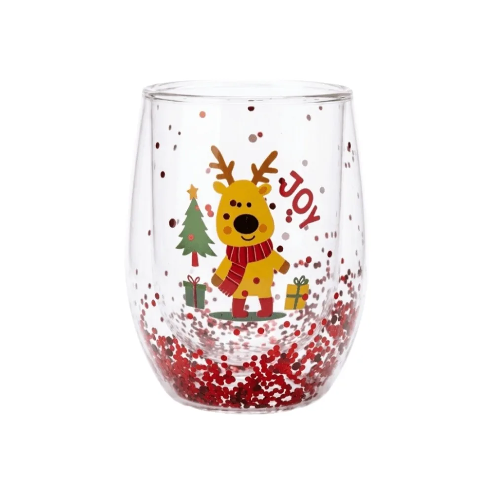 Heat-resistant Double-layer Sequins Christmas Glass Cup Transparent Reusable Coffee Milk Mug Tea Espresso Cup