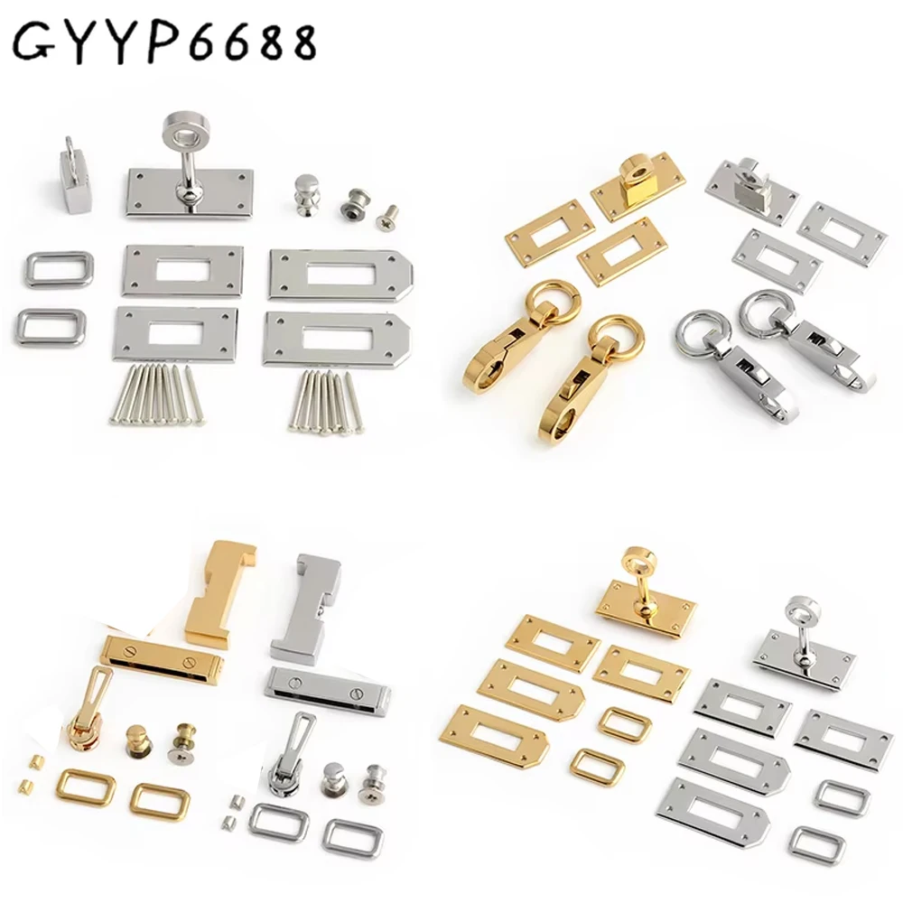 1/4/10Sets New Style Stainless Steel Metal Rectangle Eyelets Lock For Purse Handbags Bags Hanger Sole Plate Lock Accessories