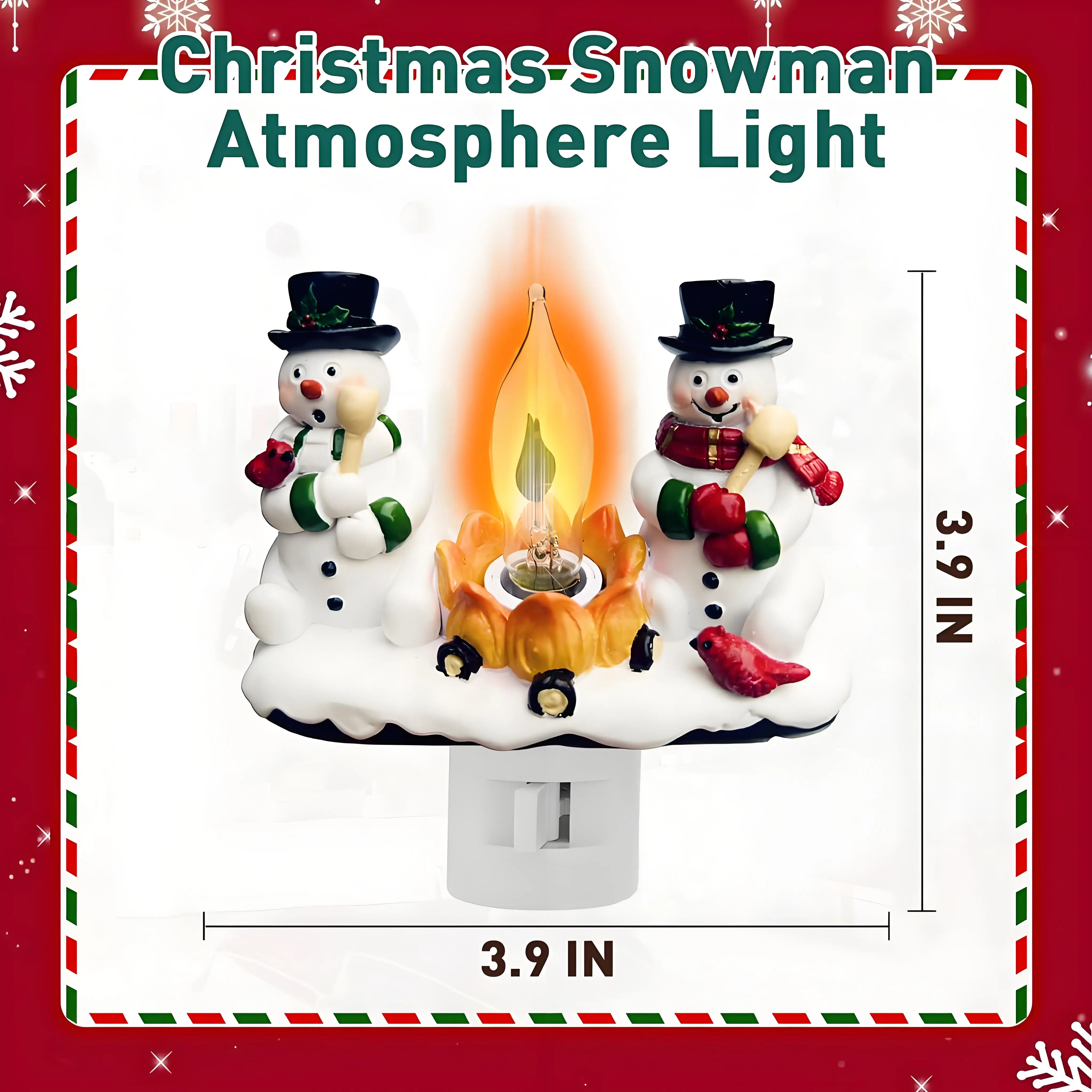 Rotating Snowman Night Light with Flame Effect, 4-inch Resin Plug-in for Cozy Christmas Decor - Bedroom & Living Room Ambiance