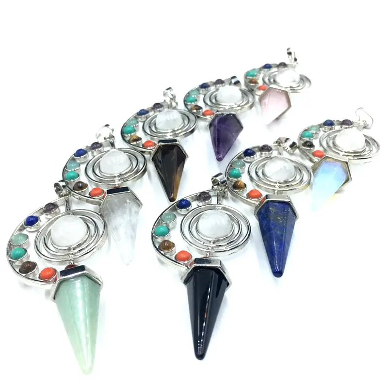 Crystal Six sided Conical Divination Pendant Natural Stone Spirit Agate Pink Quartz Jewelry DIY Necklace Pendant Accessories image 3