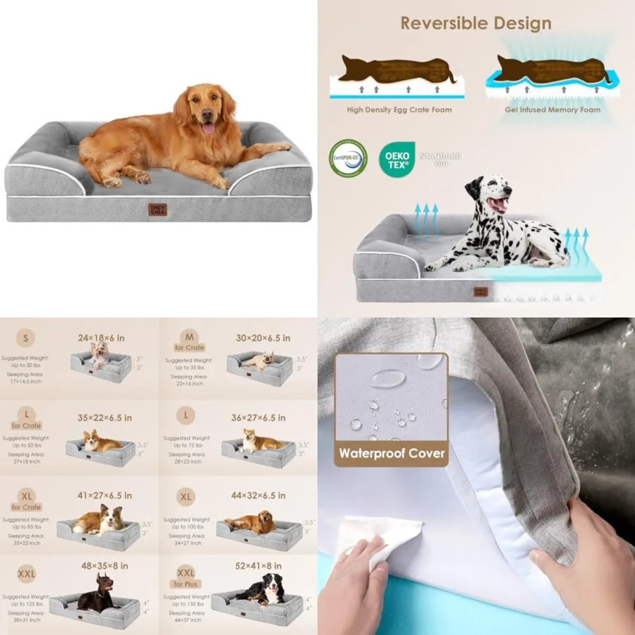 

Orthopedic Dog Beds for Extra Large Dogs 44x32Inch, Waterproof Memory Foam XL Pet Bed with Sides, Non-Slip and Egg-Crate Foam B