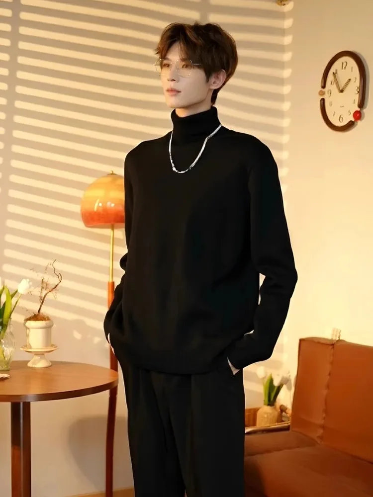 

Cleanfit Bla High Collar Men's Sweater Autumn High End Velvet Slim Fit Base irt Heavyweight Sweatirt Inner Wear