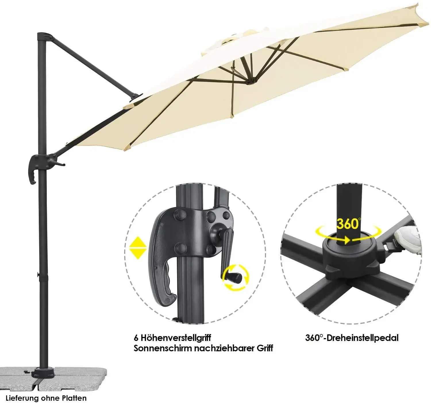 3M Patio Offset Umbrella Outdoor Cantilever Umbrella Hanging Umbrellas UV Protection Canopy with Infinite Tilt Crank Cross Base