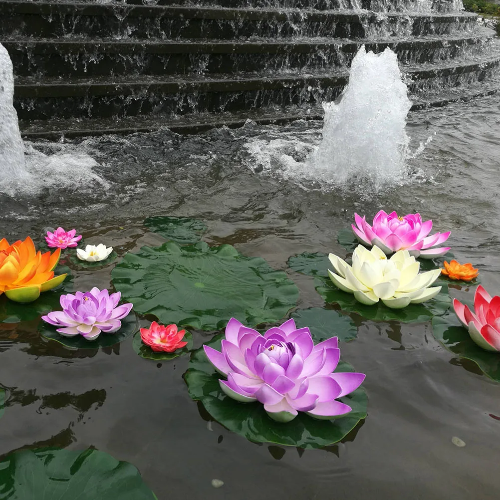 

14 Pcs Artificial Lotus Floating Flowers 10CM Decorative Plastic Plants Home Garden Pond Party Simulation Lotus Flower Decor