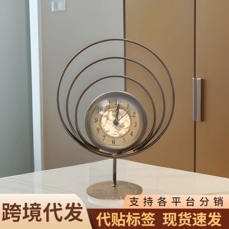 

Creative Circle Clock Retro Old Table Clock, Desktop Ornament Clock, Romantic Bedroom Living Room Iron Sitting Style