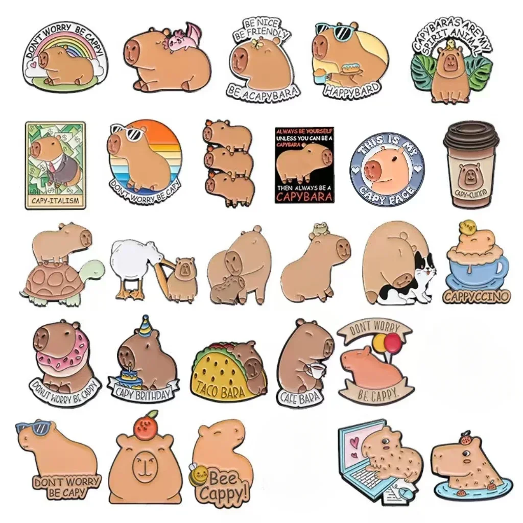 Cartoon Animal Capybara Brooch Enamel Pins Funny Cute Hippopotamus Lapel Badge Decoration Jewelry Gifts for Friends