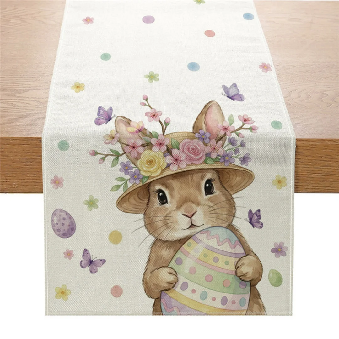Easter table flags, rabbit flower baskets, atmosphere decorations for the kitchen dining table, tablecloth
