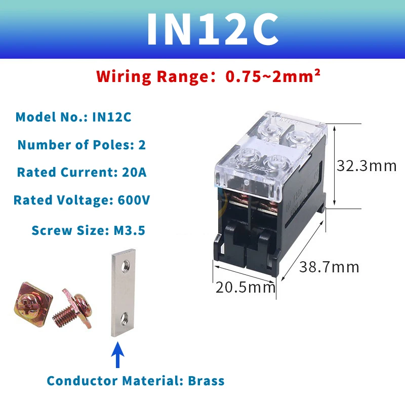 1pcs DIN Rail Terminal Block IN12BK IN20BK 600V 2/3 Pin 30A/60A Electrical Connection Terminal Split High Current Junction Box B