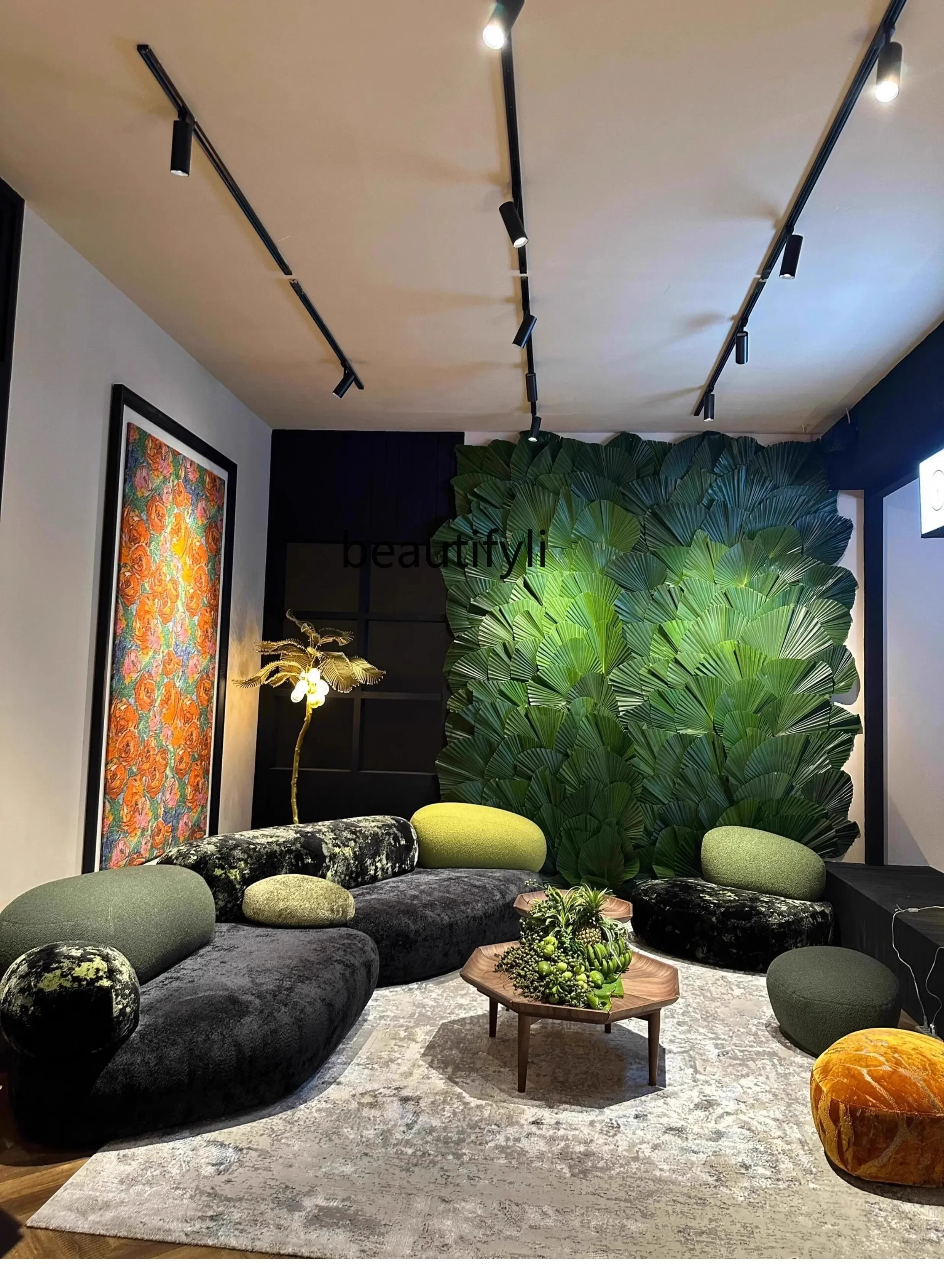 

02 Creative pebble sofa combination module special-shaped size apartment rock design curved stone sofa
