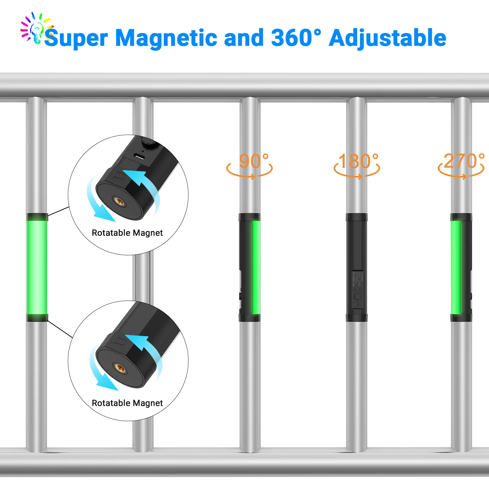 LUXCEO P100 Handheld Light Wand, RGB LED Video Light Tube with Magnetic for Photography, 2000mAh Rechargeable Mini Light Stick