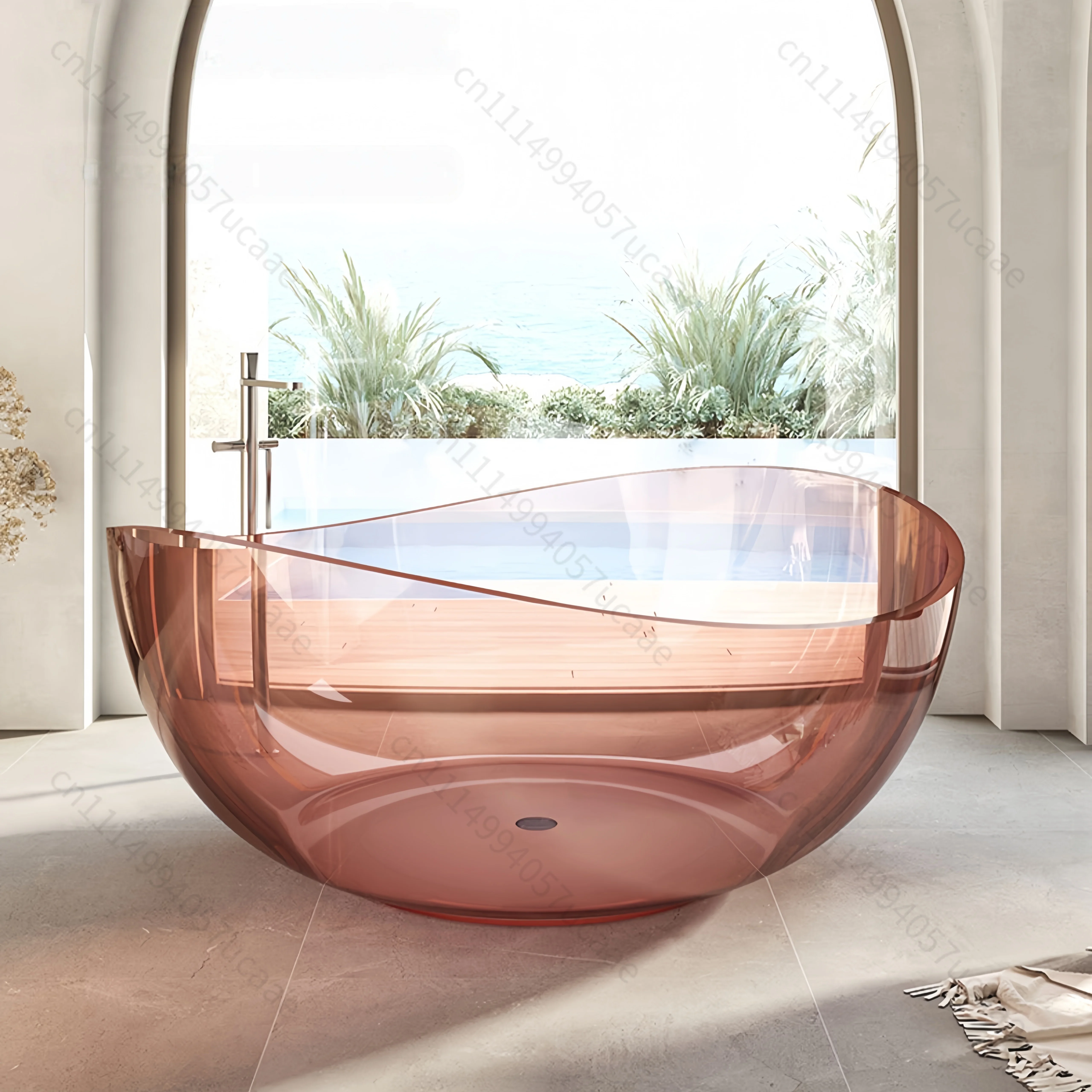 New Design Transparent Red Resin Modern Bathtub Indoor Soaking Bathroom Clear Crystal Solid Freestanding