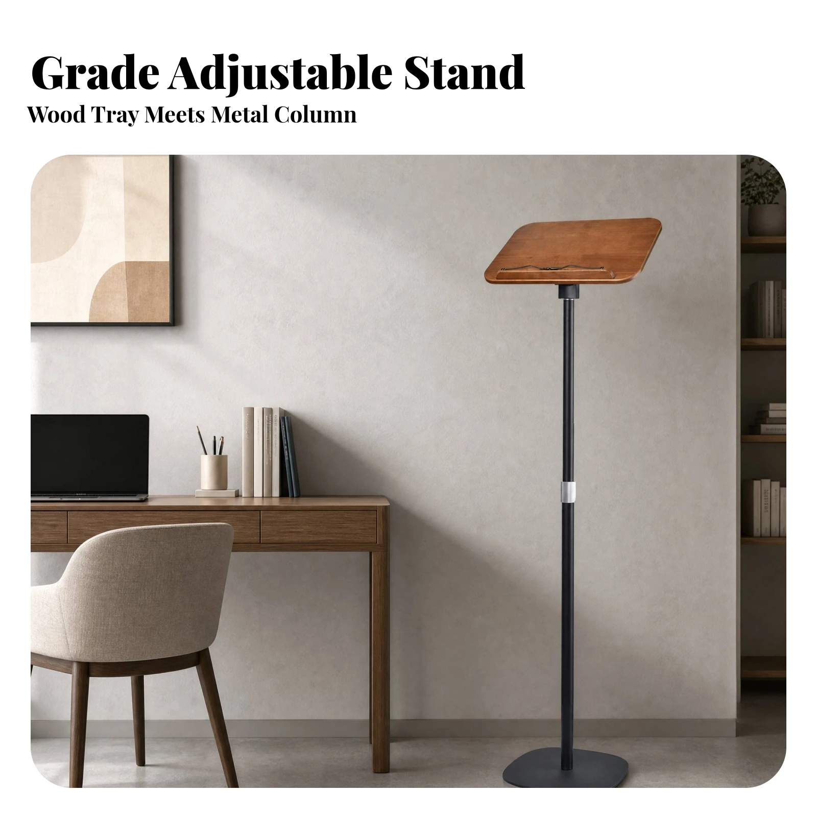Floor-Standing Reading Stand Multi-Angle Floor Book Stand with Wooden Board Height-Adjustable Book Holder Stable Sturdy