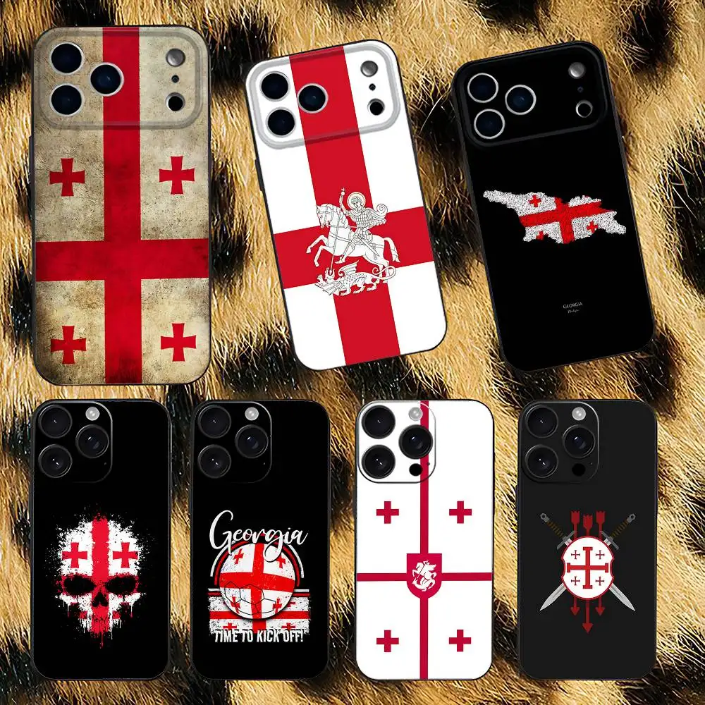 

Phone Case For iPhone 17,16,15,14,13,12,11,Pro,XS,Max,XR,Plus,E,SE4,Mini Flag of Georgia Black Soft Cover