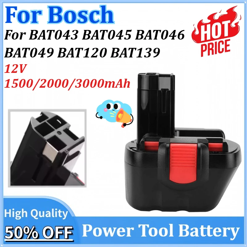 Сменный аккумулятор для электроинструментов 12 В 1500/2000/3000 мАч для Bosch BAT043 BAT045 BAT046 BAT049 BAT120 BAT139 2607335709 2607335249