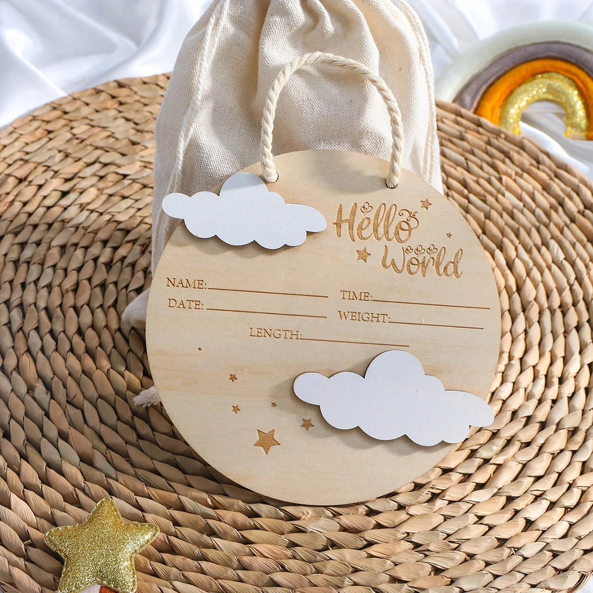 Ylsteed 1PC Newborn Photo Prop Wooden Hello World Starlit Sky Newborn A Wooden Hanging prop Cute Birth Board Baby Announcement