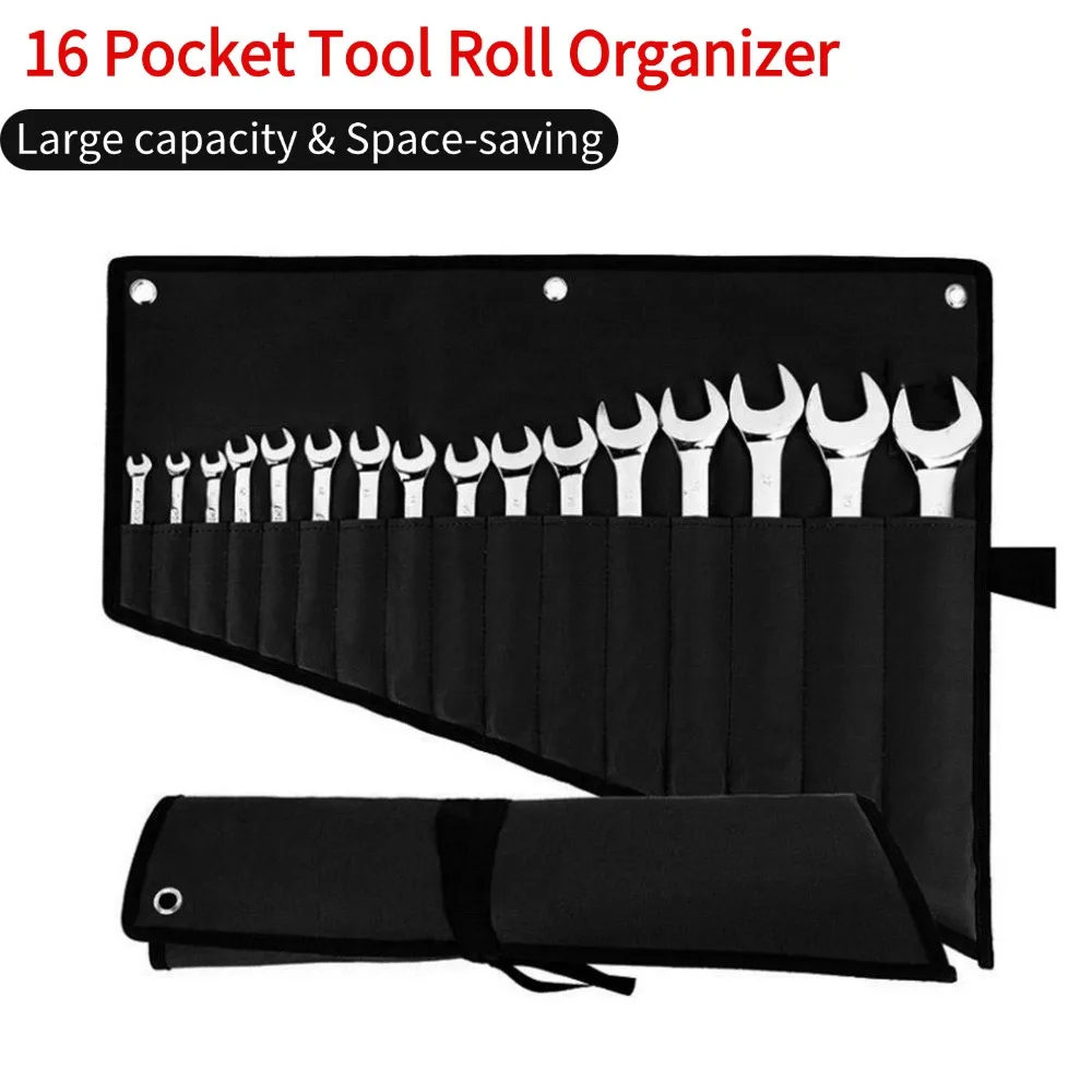New 16 Pocket Wrench Tool Roll Organizer Portable Hand Tool Storage Bag Screwdriver Tool Wrap Pouch Space Saving Tool Bag