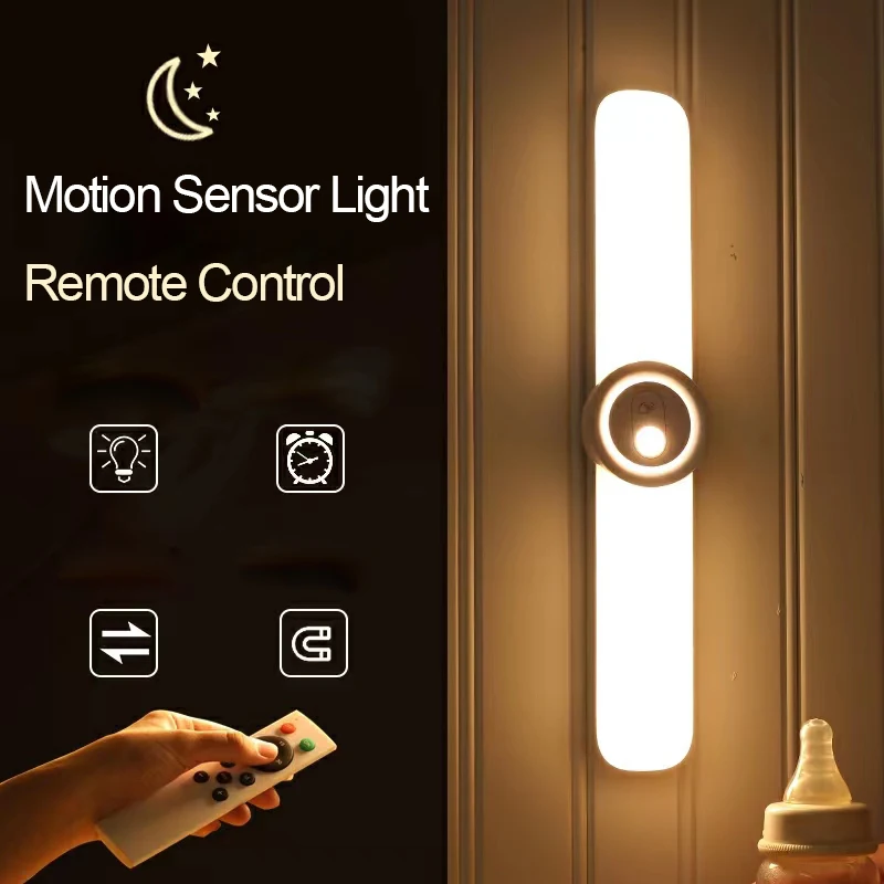 Lampu malam Sensor gerak, cahaya malam kendali jarak jauh lampu bawah kabinet dapat diisi ulang tanpa kabel dapat diredupkan untuk lemari pakaian dapur tangga