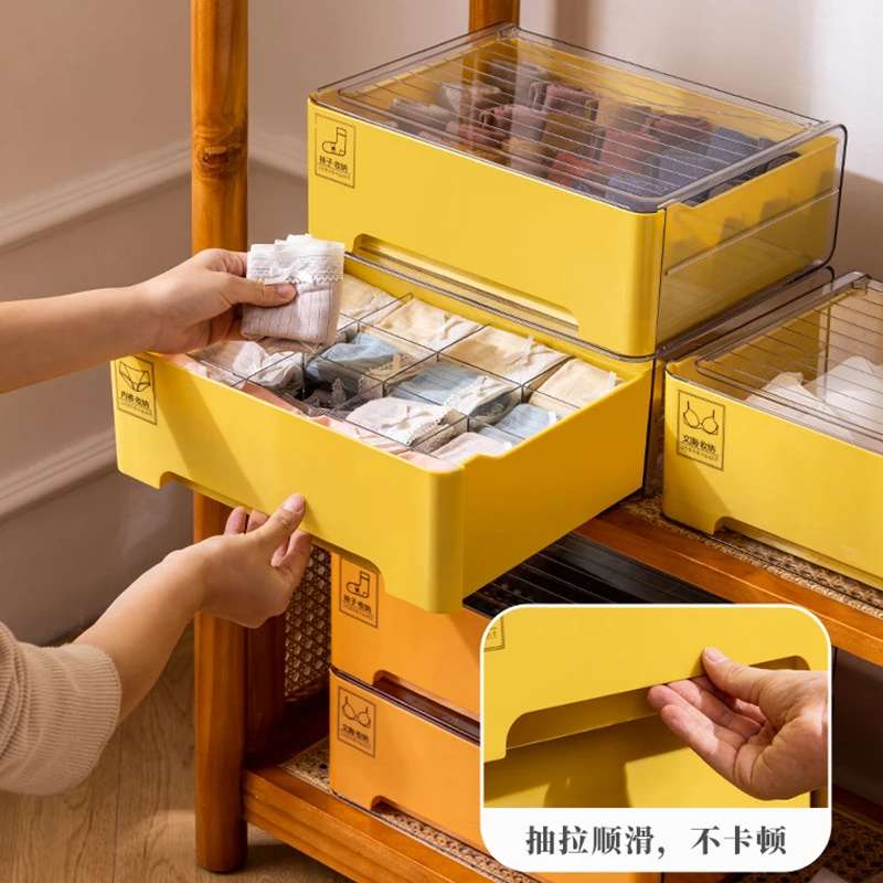 

2022 New Underwear Storage Box Drawer type Dustproof Bras and socks compartment sorting 3 in 1 storage box 16 24 Gird