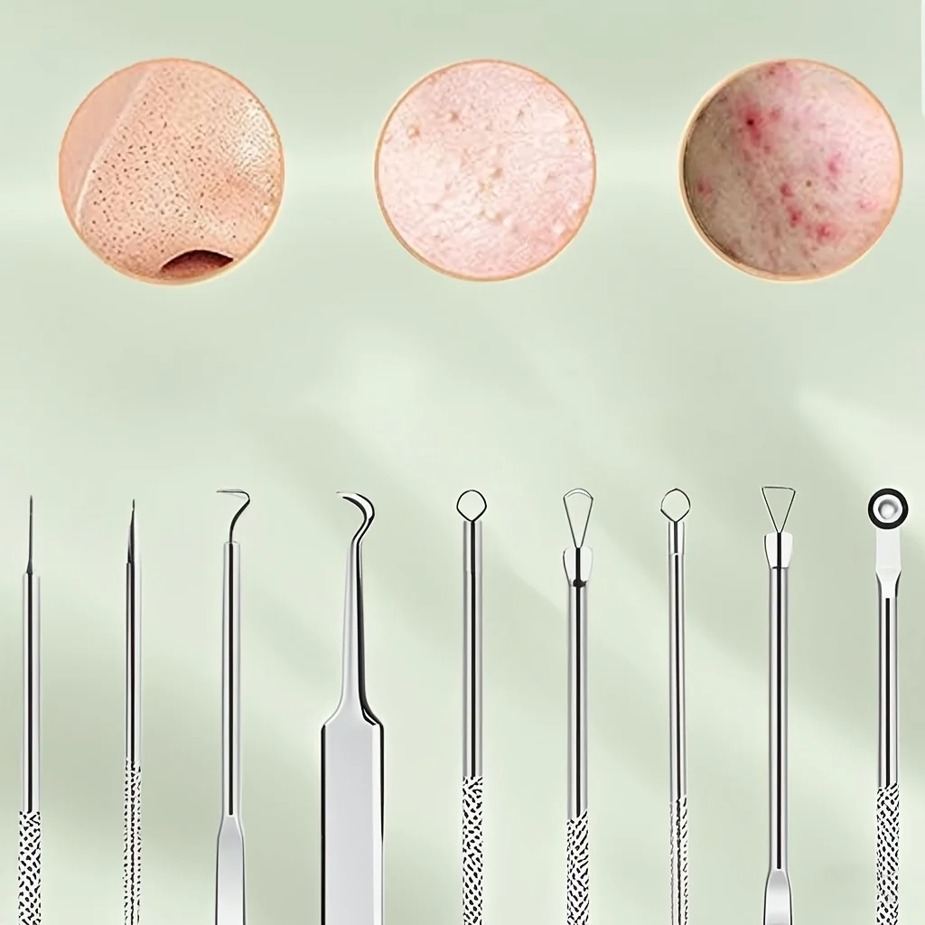 مجموعة أدوات إزالة الرؤوس السوداء وحب الشباب مكونة من 8 قطع، ومشابك إبر من الفولاذ المقاوم للصدأ، لأدوات العناية بالوجه #5