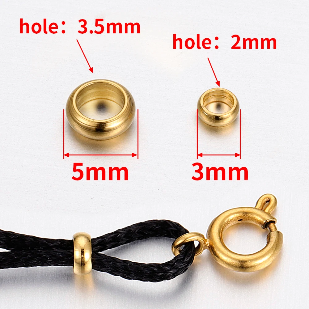 50pcs Gold Color Stainless Steel Round Stopper Spacer Beads Crimp End Beads for DIY Necklace Jewelry Making Supplies Wholesale