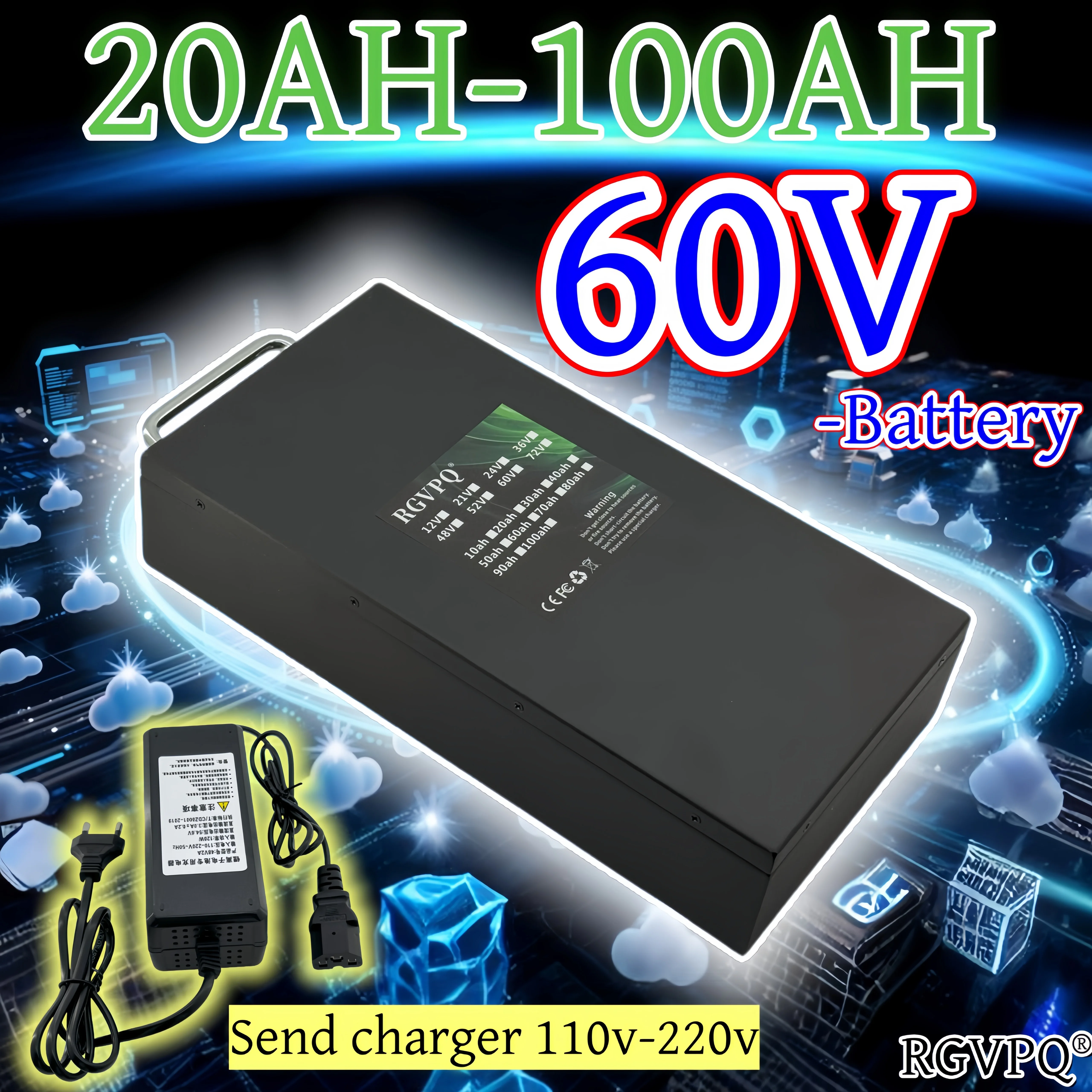 

Air transportation, Harley batteries 60V 20AH -100AH lithium battery pack,with 40AHBMS 3000W electric scooter motorcycle+charger