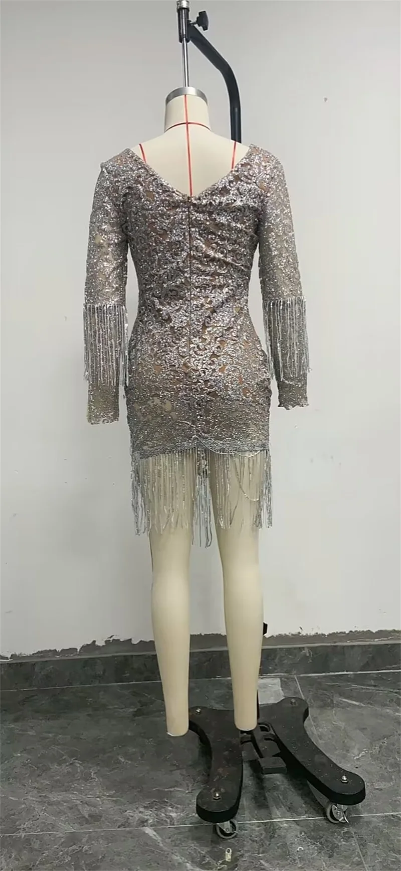 Robe de Soirée à Paillettes pour Femme, Tenue de Bal à Paillettes, Décolmétrage en V Profond, Manches sulf, Taille Moyenne, Nouvelle Collection en Stock