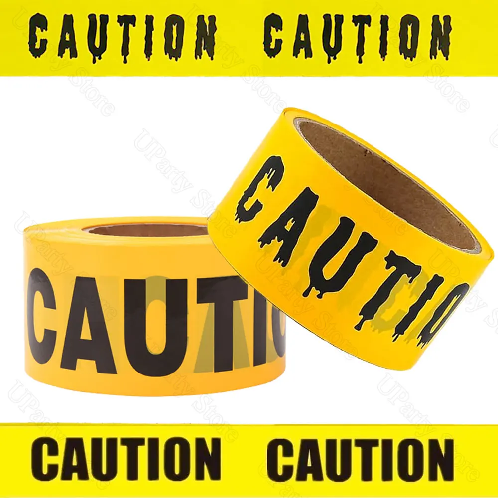 25M Halloween Decoration Caution Tape Ribbon Non- Adhesive Yellow Halloween CAUTION Tape for Ourdoor Halloween Party Decor Favor