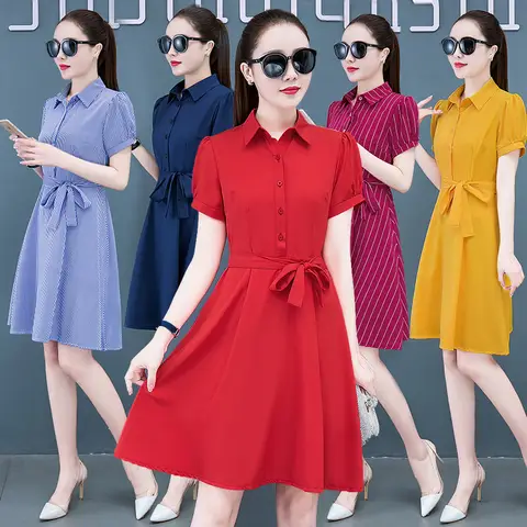 2026 New Womens Red Yellow Dress Spring Autumn Winter Short Sleeve Trendy Popular Fashion Skirt