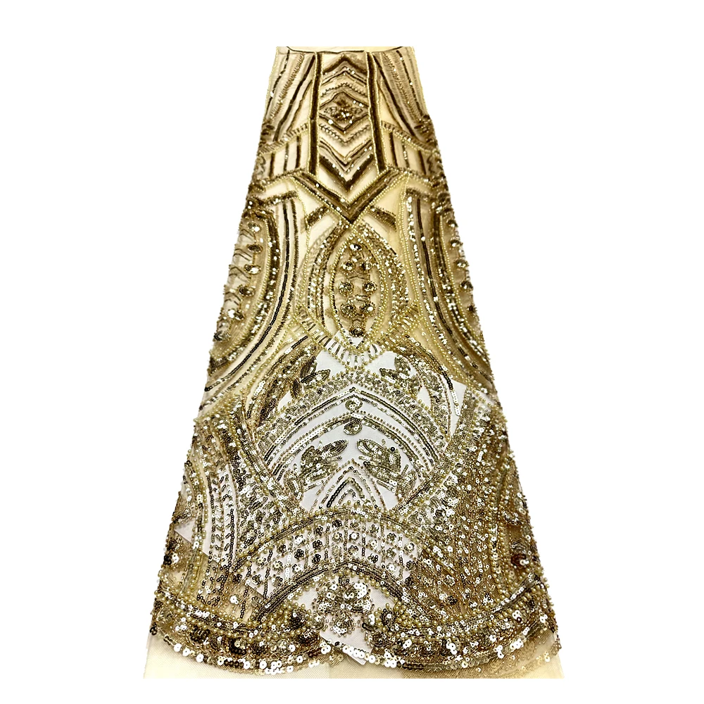 Tessuto di pizzo africano con paillettes Tessuto di perline di maglia con perline fatto a mano 2025 Abito da sposa ricamato francese nigeriano Abito da torta
