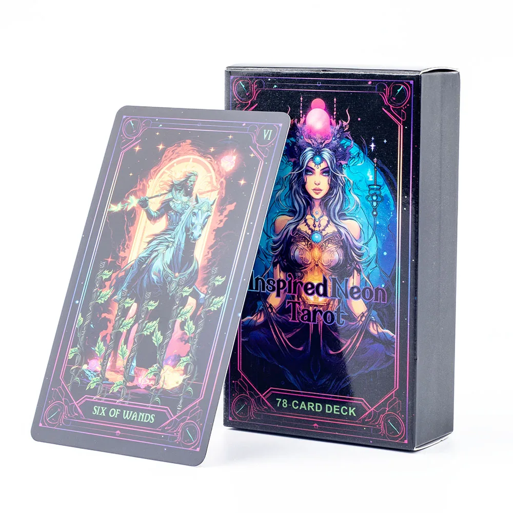 nspired Neon Tarot A 78-Card Deck English Visions Entertainment Game Card Family Gathering Divination Deck Board Games 10.3*6Cm