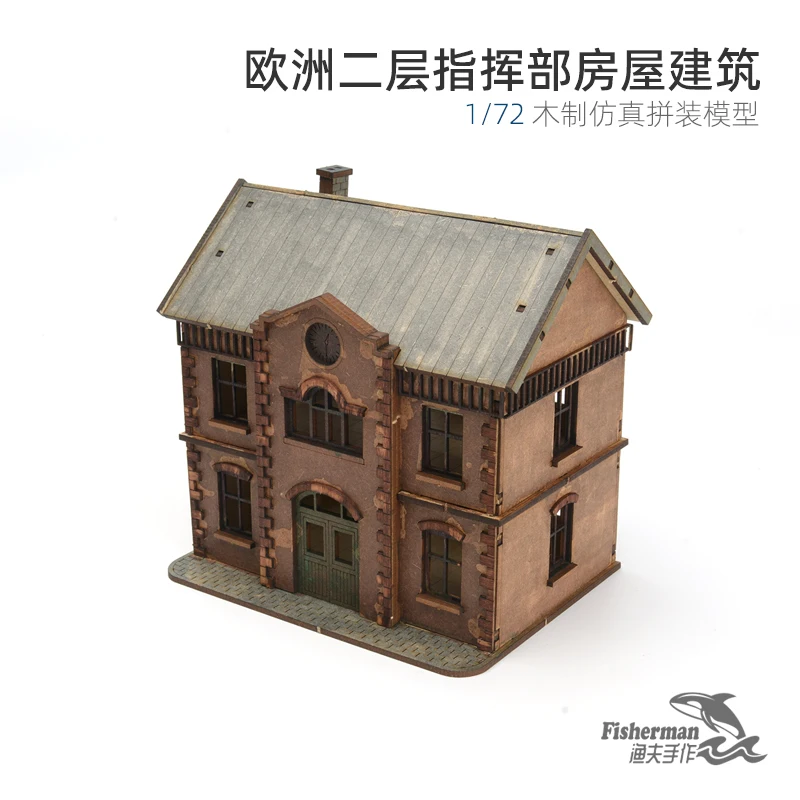 

1/72 European Two-story Headquarters House Building Wooden Assembly Model DIY Handmade Gift