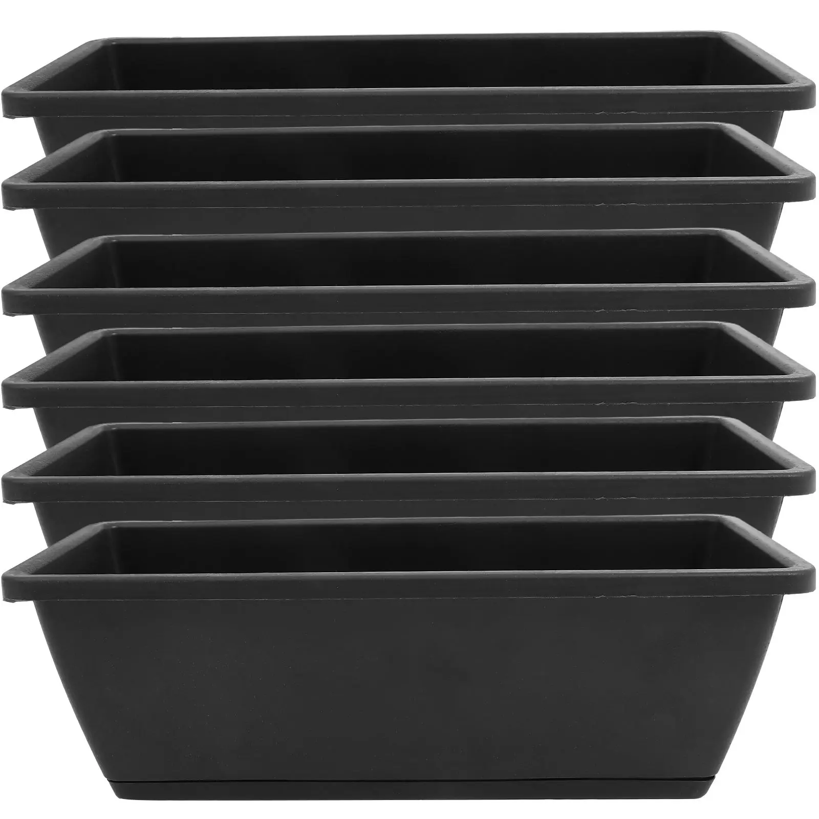 

6 Pcs Rectangular Flower Pot Plastic Planters with Drainage Holes for Balcony Garden Outdoor Indoor Use Black Color
