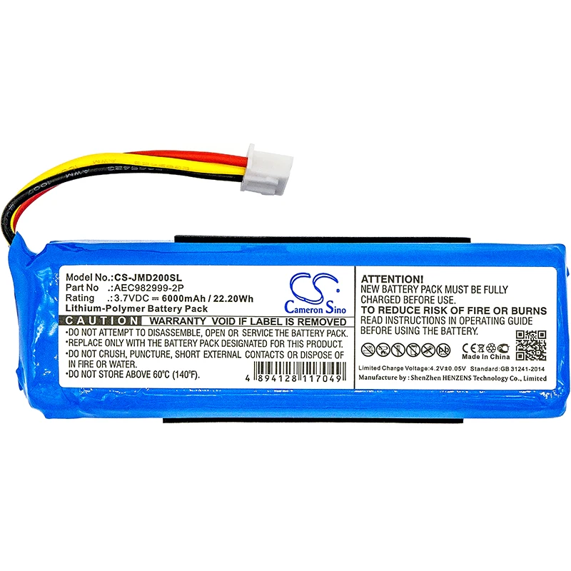 

Cameron Sino 6000mAh / 22.20Wh Speaker Battery For JBL : AEC982999-2P,Charge