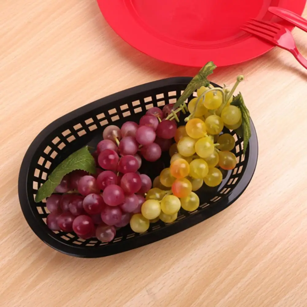 Cesta de plástico para alimentos, vajilla de forma ovalada para patatas fritas, platos de almacenamiento de comida rápida para restaurante, 1 unidad/12 piezas