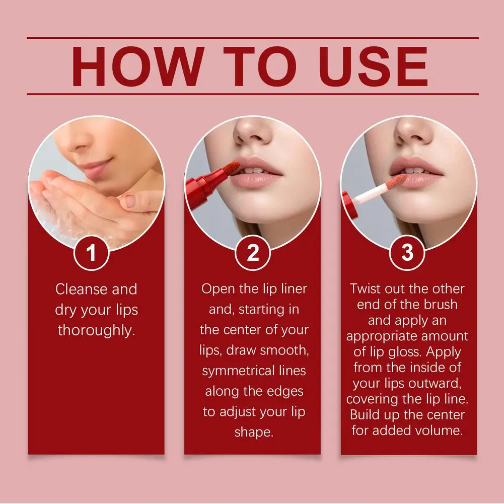 ลิปกลอสแบบปากกาสองหัว ลิปคอนทัวร์ไลเนอร์ออยล์ 2 in 1 ลิปกลอสติดทนนาน บำรุงริมฝีปากให้ชุ่มชื้น ดูอวบอิ่ม ติดทนนาน