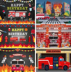 Firefighter Birthday Party Backdrop Fireman Fire Truck Photography Background Boy Birthday Party Decorations Banner