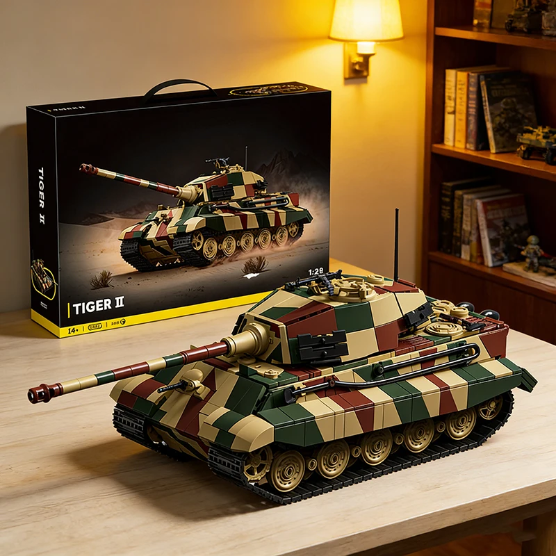 

WWII German Heavy Tank Building Blocks Set, King Tiger Armored Vehicle Model with Tank Tracks & Turret,Military Collection Toys