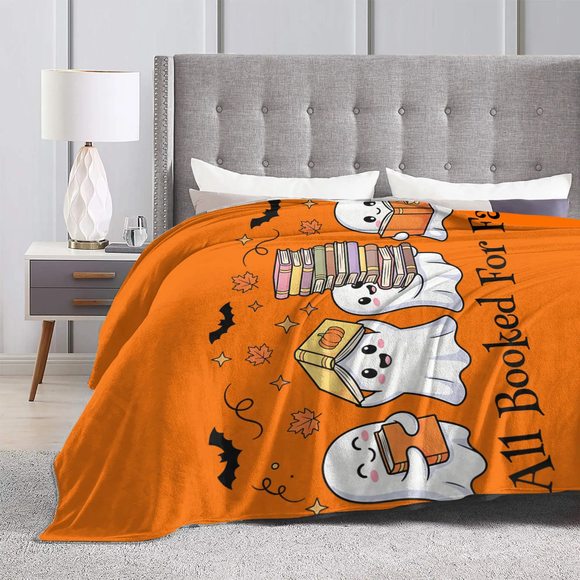 All Booked for Fall Halloween Ghost Knitted Blanket Book Lover's Wool Throw Blanket Summer Air Conditioning Portable Bedspreads