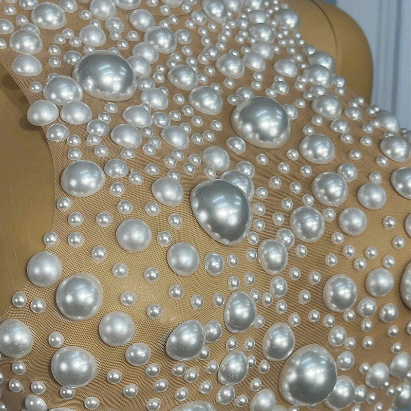 女性ステージ衣装エレガントなパールショートドレス誕生日パーティー衣装モデルショーパフォーマンス衣装セクシーなフェスティバル服 3709