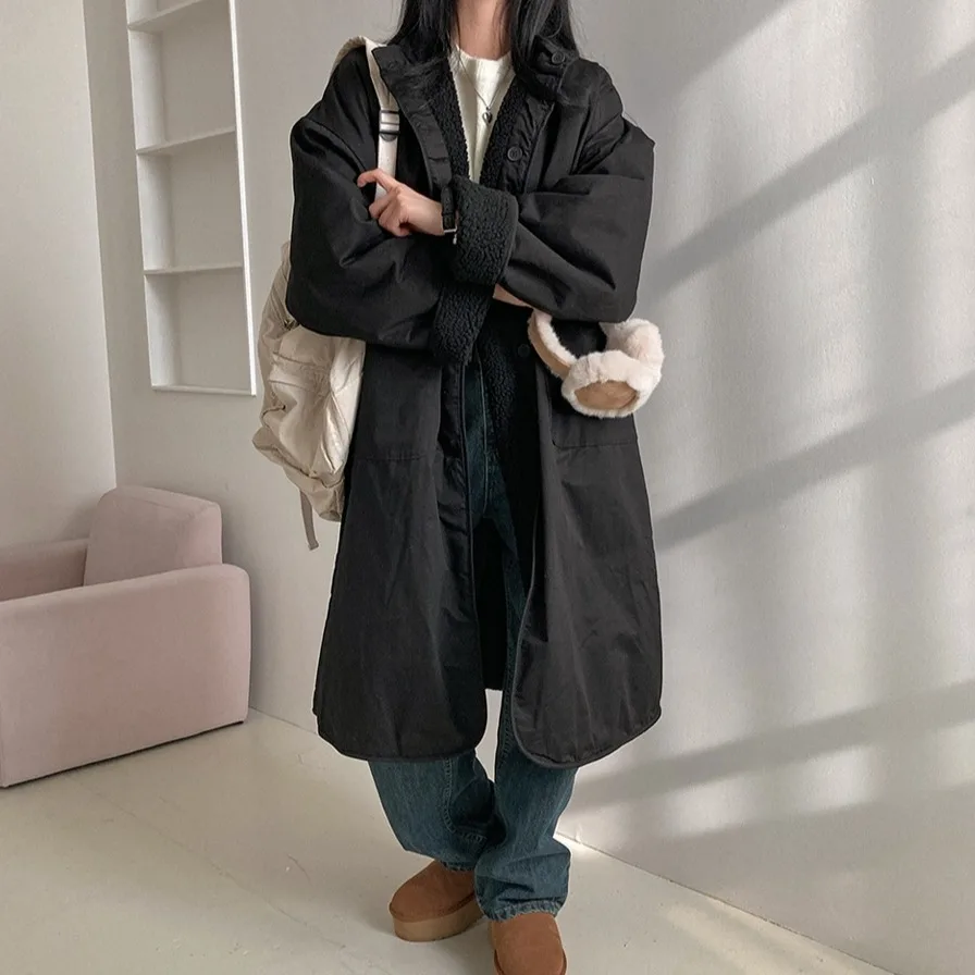 Cappotto invernale da donna vestibilità ampia double face in cotone Jaet coreano Sle College Faion Cappotto invernale lungo Sve lungo