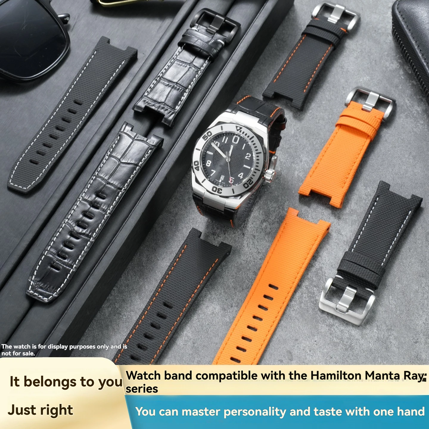 Waterproof FMK Genuine Leather Fluorocarbon Rubber Notched Strap for Hamilton Manta Ray Series H78615985 and Other Models
