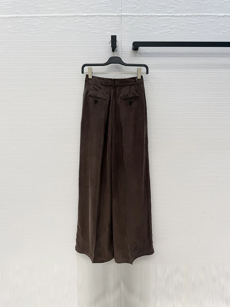 Spring Summer Fashion Mocha Brown Copper-amine Thread Casual Trousers Women's Solid Color Vintage Straight Barrel Pants