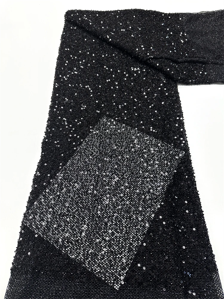 Nuevo diseño de moda África patrón artístico nigeriano bordado hecho a mano lentejuelas gran oferta cuentas francesas encaje de tul para vestido de fiesta