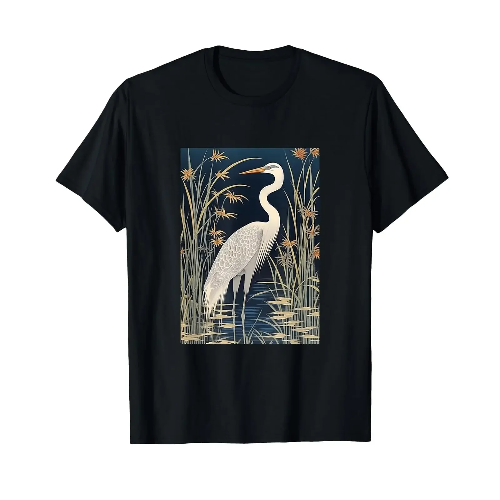 Vintage Japanese Fine Art Crane Bamboo and Iris Koryusai T Shirt vintage Washed homme designer clothes Casual streetwear