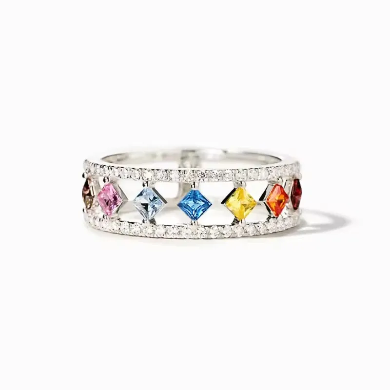 Colorful Princess CZ Women Rings Fashion Finger Jewelry Daily Party Silver Color Accessories for Engagement Party