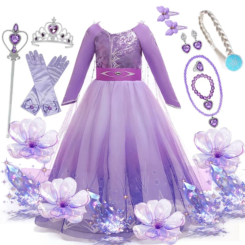 Vestido de Princesa Elsa do Disney Frozen para Meninas, Cosplay, Festa de Aniversário, Halloween, Carnaval, Vestidos Infantis da Rainha da Neve Frozen