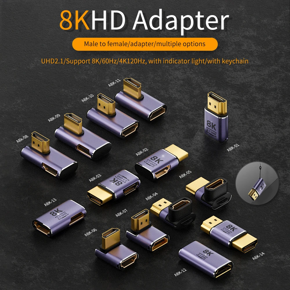 HDMI-kompatibler Adapter Splitter Stecker zu Buchse 90 Grad rechts links Konverter 8k @ 60hz Extender für ps4 HDTV Laptop Monitor