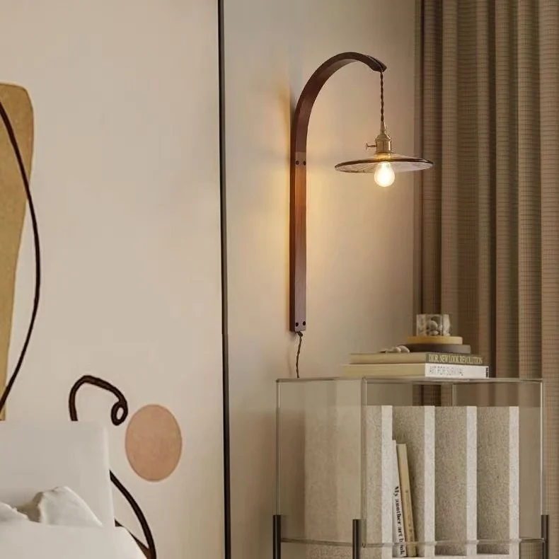 مصباح جداري بجانب السرير لغرفة النوم، جدار خلفية غرفة المعيشة، مقهى B & B، مصباح حائط من الخشب الصلب، نموذج خطاف السمك